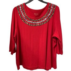 D&Co. 3/4 Sleeve Red Crewneck Sweater Sz 2x
